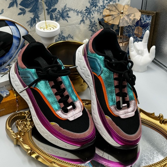 🆕 KURT GEIGER LONDON 🧿 NWOT Kensington Low-Top Sneaker - Metal Comb - Sz 6 - Picture 11 of 15